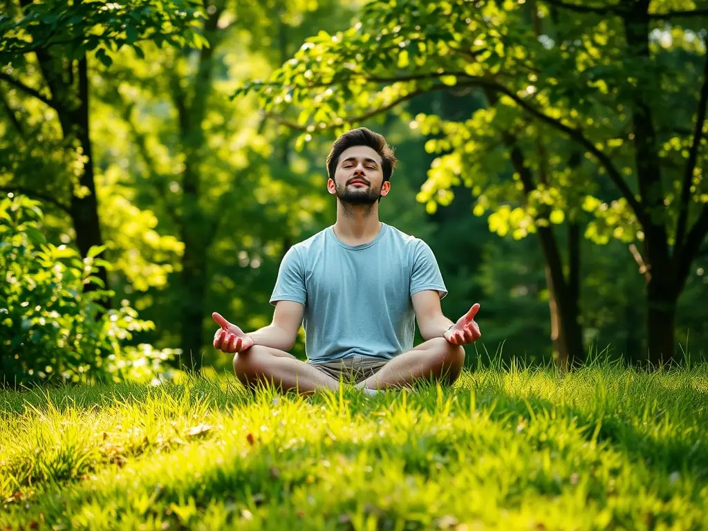 A person meditating in a peaceful setting, representing mental well-being and mindfulness practices.