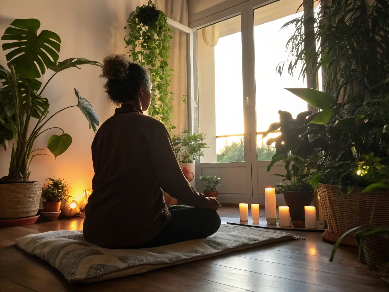 A serene image of an individual practicing mindfulness and meditation techniques during a BESAFE COACHING mental wellness session.